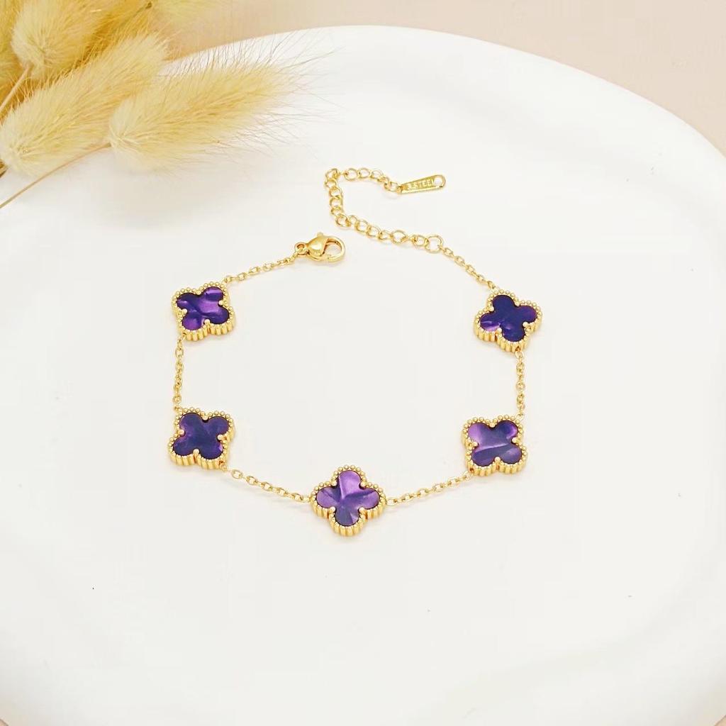 Gold-Plated Stainless Steel Four-Leaf Clover Bracelet - 13mm, Fashionable Color-Retention Jewelry