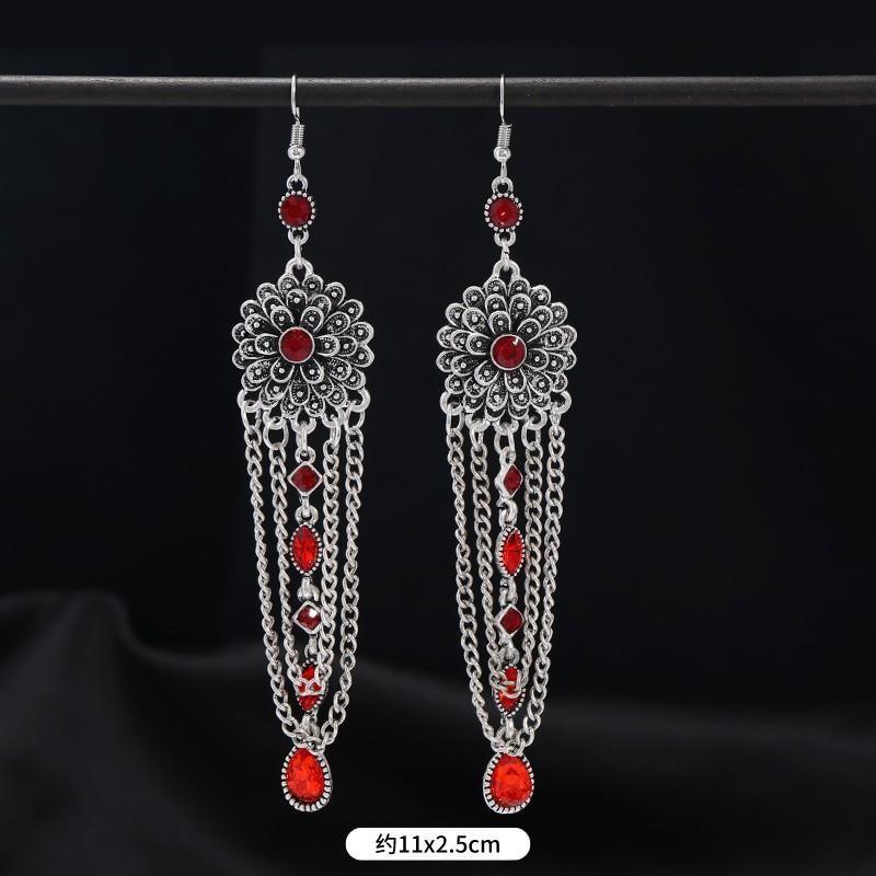 

Дизайн ретро этнический стиль длинные серьги женские классический темперамент хрустальные серьги с бахромой персонализированные тибетские серьги