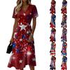 Women's Independence Day Print Casual Fashion Short Sleeve V-Neck Dress