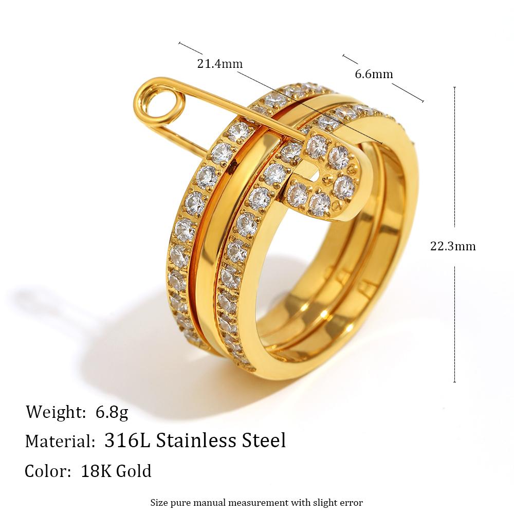 MamacitaSlay 316L Stainless Steel Zircon Two Tone Multilayer Paperclip Ring Party Waterproof Jewelry Women's Unique Ring Gifts