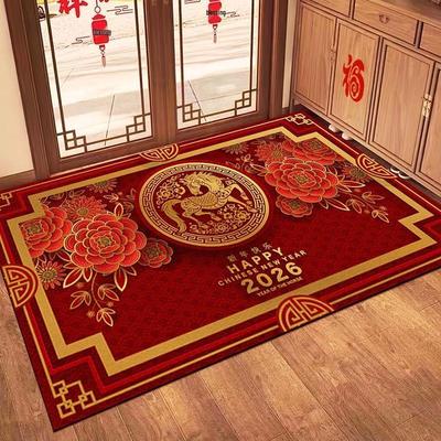 Year of the Horse Red Festive Anti-slip Floor Mat: Water-Absorbent, Wear & Dirt-Resistant for Entry & Bathroom