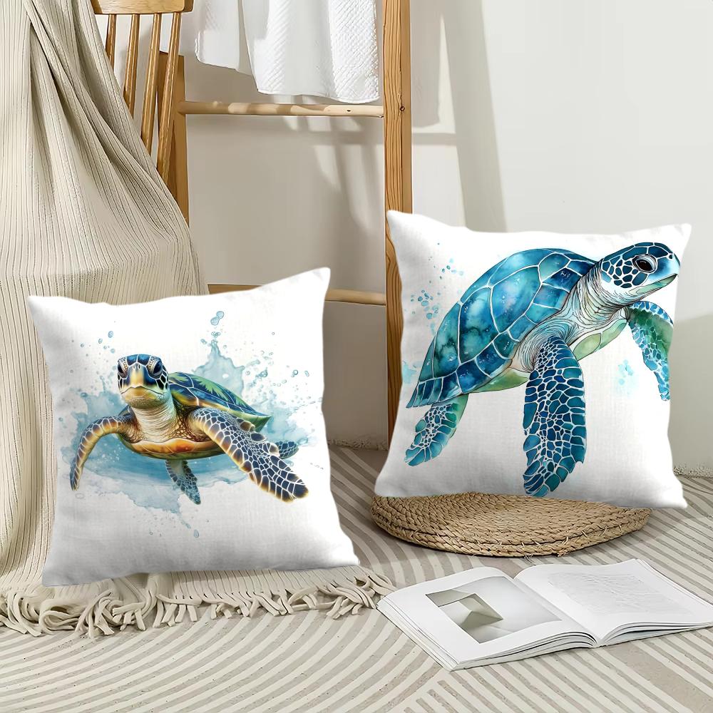 Sea Animal Turtle Coral Cushion Cover Soft Plush Fabric Double-Sided Printed Sofa Cushion Cover For All Seasons Home Decor Gift