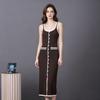 New Russian European and American Women's Vest-style Dress Contrasting Colors Single-row Multi-button Slit Long Knitted Dress