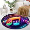 Colorful Musical Note with Headphones Print round rug, living room, bedroom, playroom carpet, non slip floor mat, gift