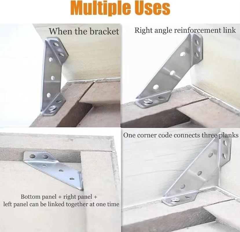 Stainless Steel Corner Brackets with Screws Furniture Corner Connector for Cabinet Angle Support Fixed Metal Brace Fasteners