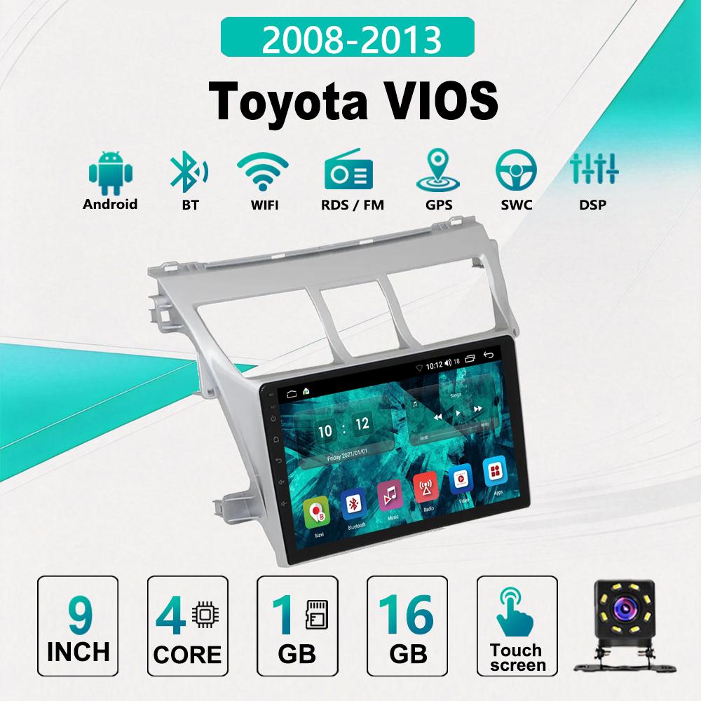 2Din Android Car-Play Car Radio,Toyota VIOS 2008-2013,Multimedia Player Head Unit Stereo GPS Navigation BT WIFI,1+16GB
