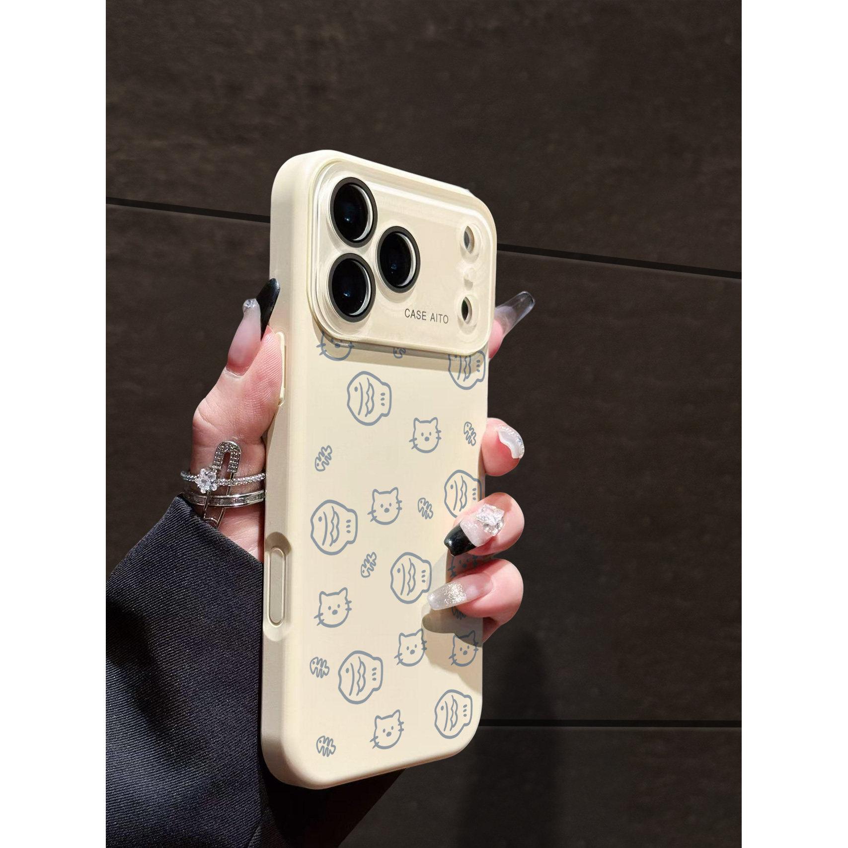 Suitable for Apple 17promax new mobile phone case cat and fish iPhone liquid silicone case apple 17promax