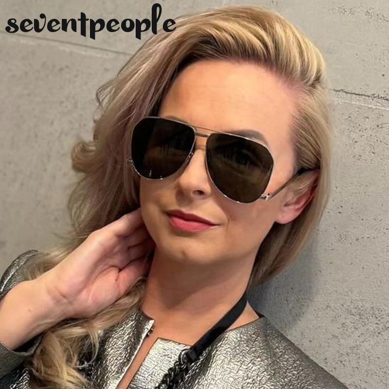 Oversized Double Beam Oval Sunglasses Women Men  Luxury Brand Trendy Metal Frame Shades Eyewear For Ladies Classic Eyewear