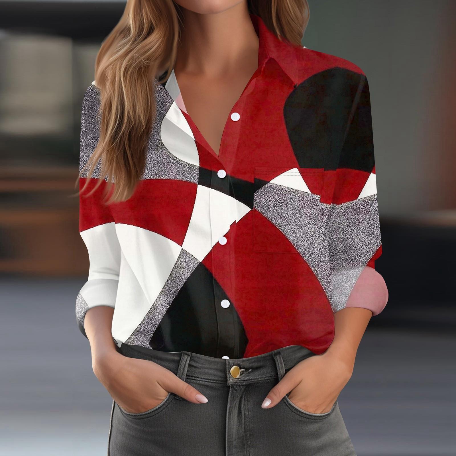 

Women s Shirt Blouse Print Button Long Sleeve Casual Basic Shirt Collar Regular Top With Pockets S