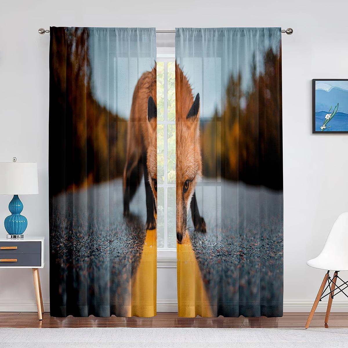 

Тюлевые занавески с рисунком лисы в стиле фэнтези, занавески для спальни, занавески для гостиной, прозрачные шторы, жалюзи, шторы из органзы 1 PCS W100XH250cm&Grommet Top