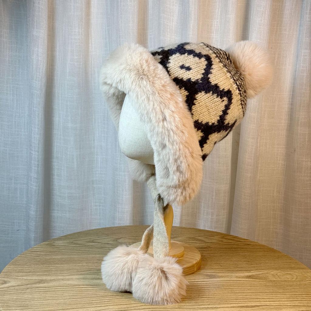 Rabbit Fur Hat for Women in Autumn and Winter Korean Style All Match Warm Ear Protection Hat Large Hat Circumference Makes Face Smaller