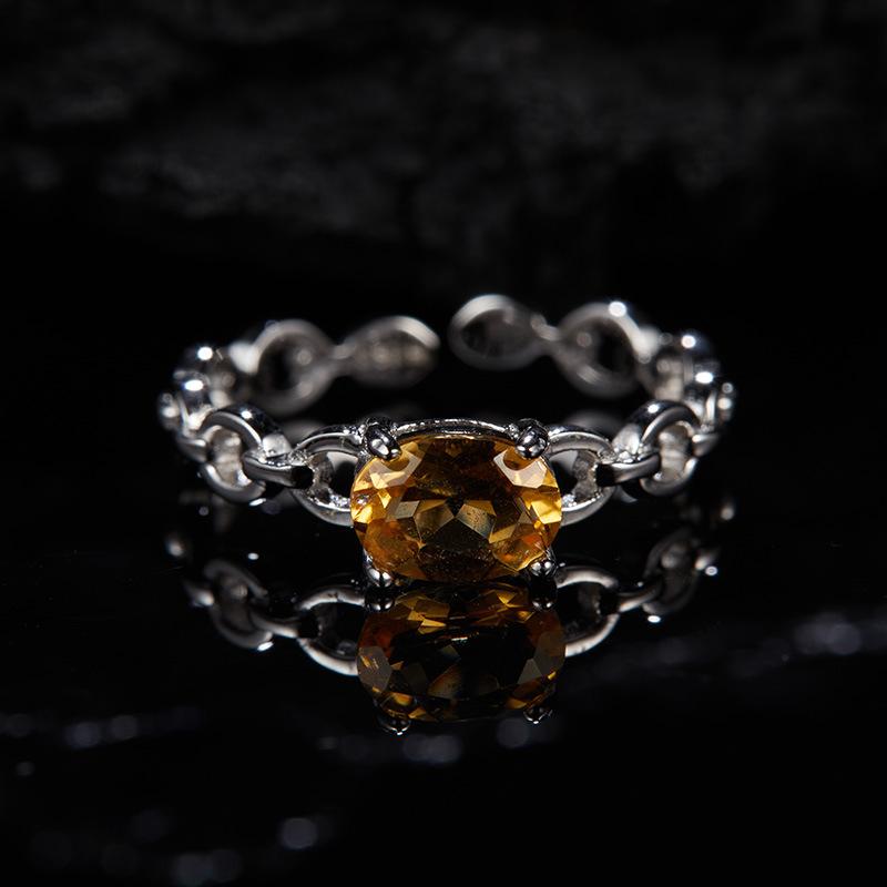 S925 Sterling Silver Natural Topaz Garnet Diopside Amethyst Olive Treasure Ring Women
