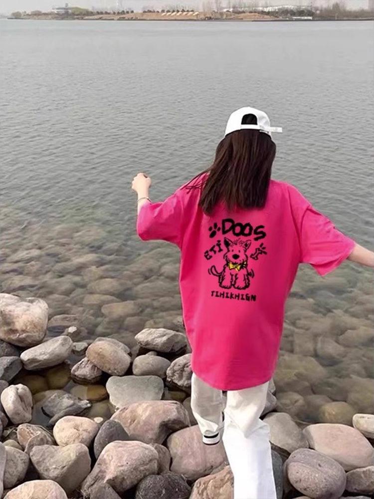 American Retro Plus Size Pitaya Cotton Short-Sleeve Loose Casual T-Shirt for Women