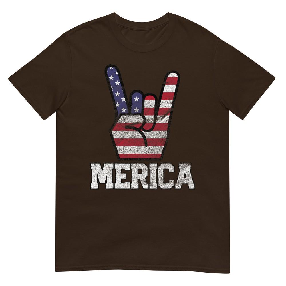 Merica Rock Sign 4th Of July Vintage American Flag Retro Usa TShirt