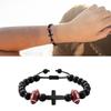 Sports Themed Wooden Crucifix Bracelet For Men Natural Wood Beads Black Woven Cord Inspirational Jewelry Gift
