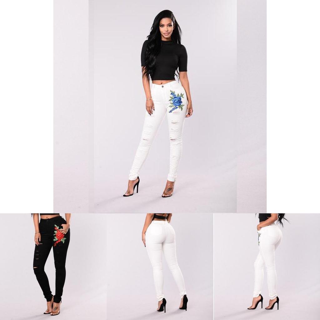 Jeans Skinny da Donna con Design Strappato e Vita Alta per Uso Casual e da Ufficio