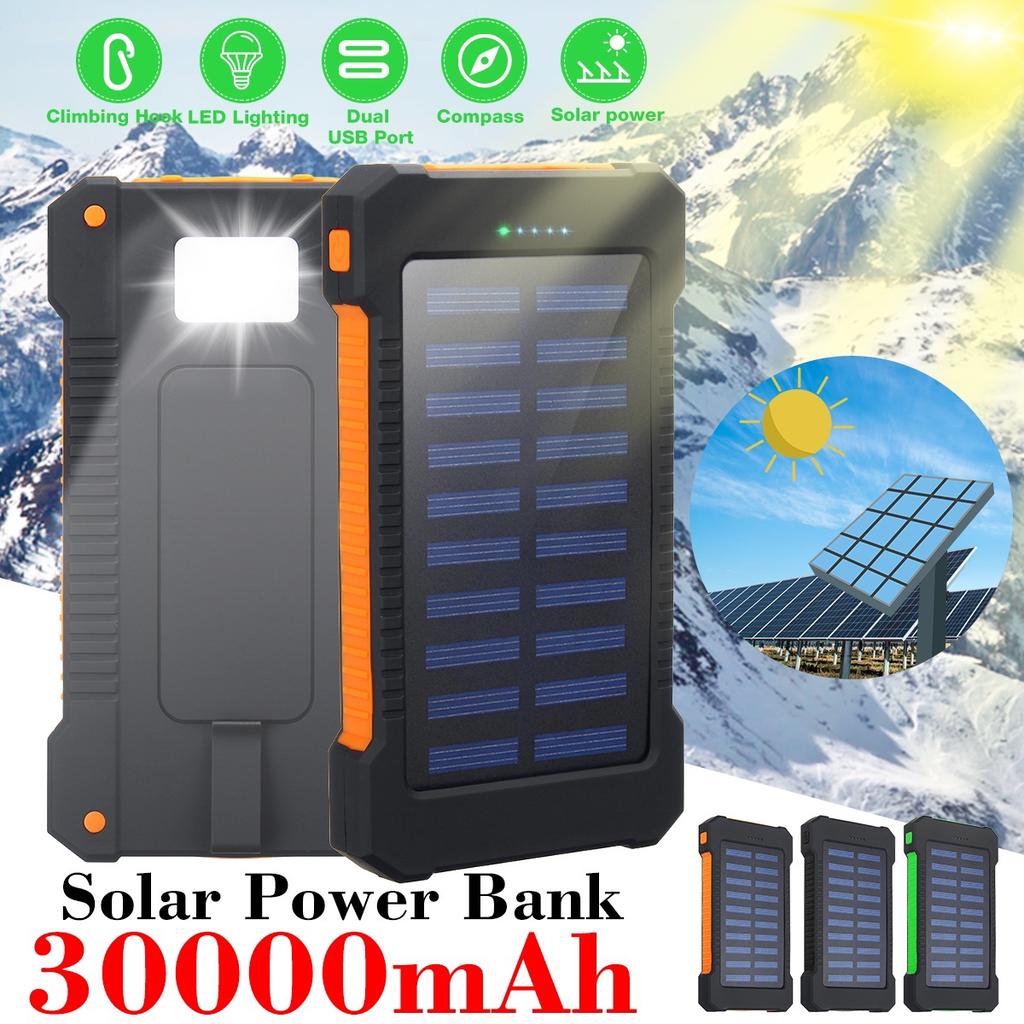 Banca di Energia Solare di Grande capacità 30000MAH, 4 USB 3 modalità di Luce Caricatore Portatile per Telefono con Luce a LED per la Pesca in Campeggio All'aperto