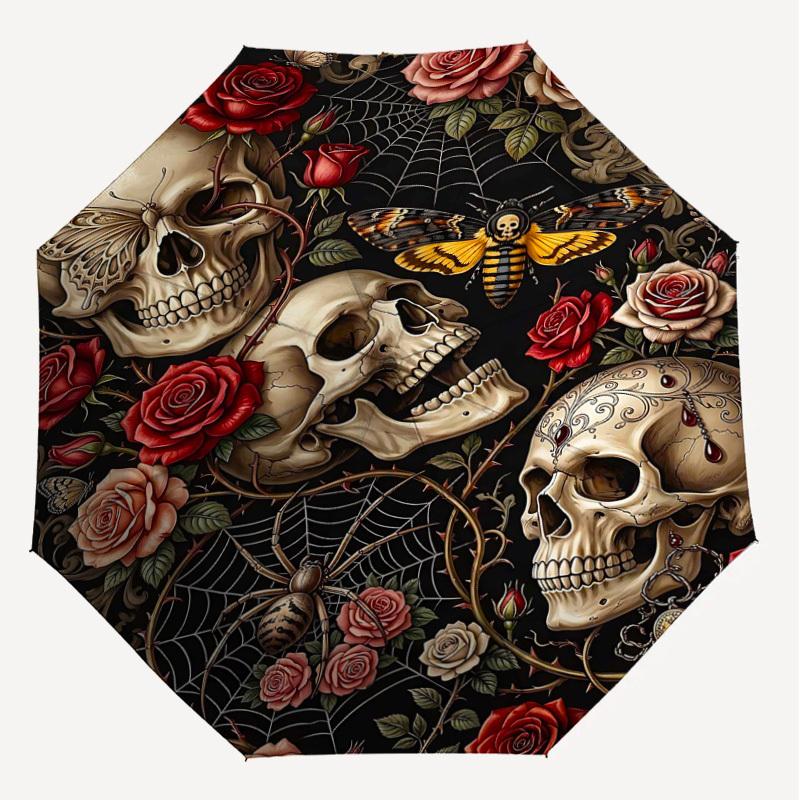 1PC Skull Roses Umbrella-8-Rib Reinforced Portable Folding Travel Suitable for All Seasons Outdoor Daily Use Is an Ideal Choice -K0420