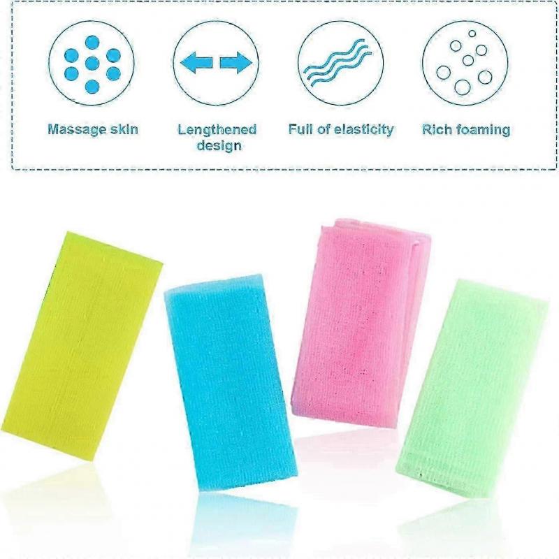4 PCS Multicolour Nylon Exfoliating Cloth Nylon Scrub Bath Towel, Long 90cm, Body Shower Cleaning Sponges Wash Cloth Towel Body 2025 Qhzl Qhzl A-G