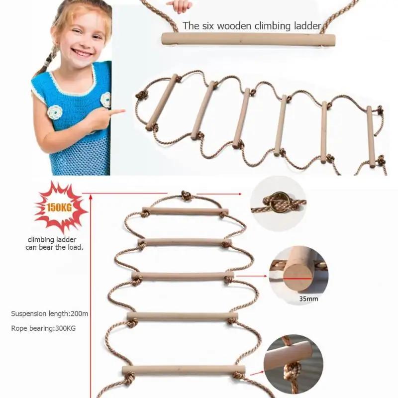 Wooden Rope Ladder Multi Rungs Children Climbing Toy Wooden Rope Ladder Multi Rungs Climbing Game Toy Outdoor Training Activity