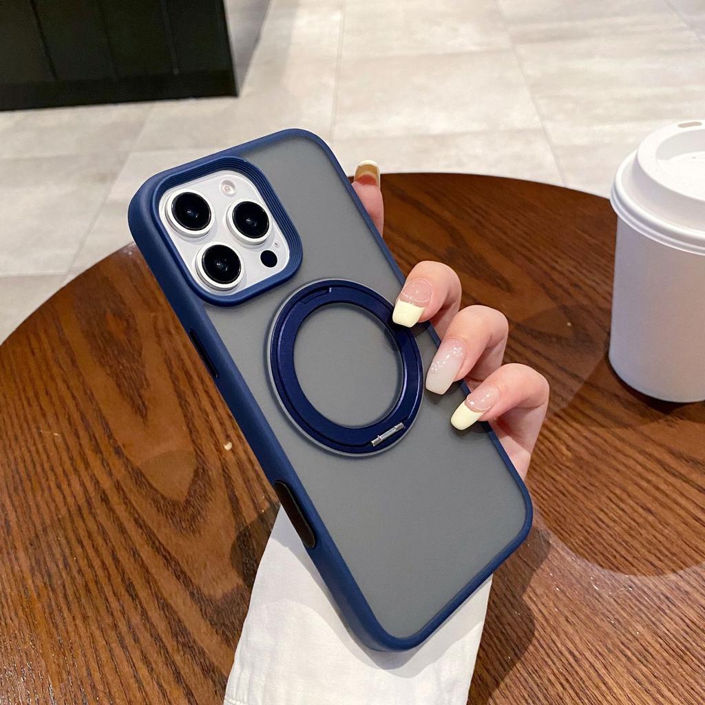 360 Rotating Magnetic Suction Bracket Is Suitable for iPhone16 Mobile Phone Case Matte Anti-drop Apple 15ProMax Protective Case.
