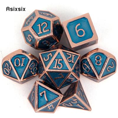 7-teiliges goldgrünes Standard-Metallwürfel-Set aus massivem Metall mit polyedrischen Würfeln, geeignet für Rollenspiele, RPG-Brettspiele, Kartenspiele