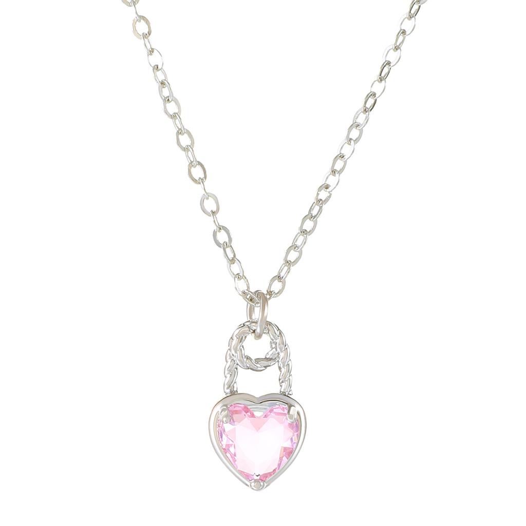 New Colorful Heart Lock Necklace for Women Earrings Creative Design Zircon Heart Pendant Clavicle Chain