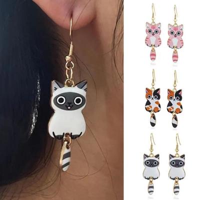 Enamel Zinc Zinc Alloy Cat Dangle Earrings Animal Theme Cartoon Animal Earrings 3D Cat Earrings  Women Girls