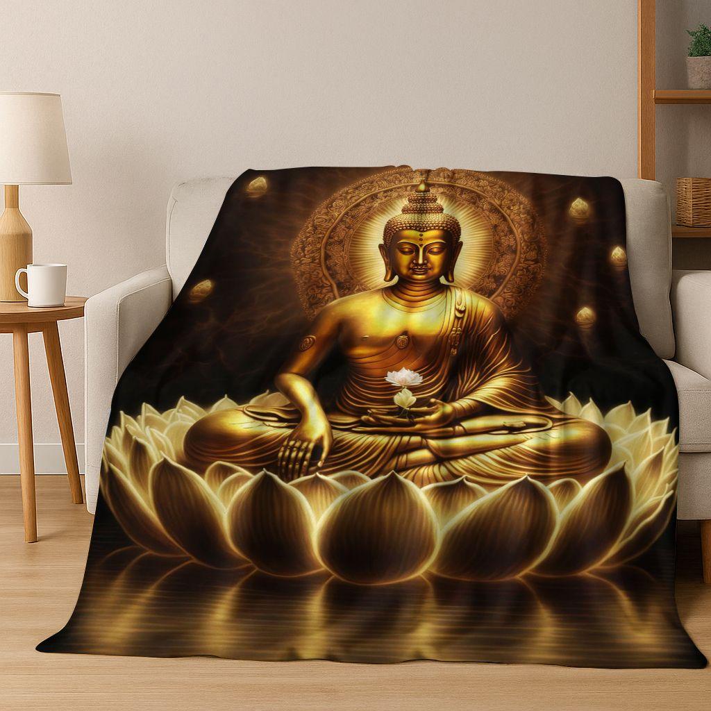 Faith Solemn Buddha Sakyamuni Flower Flannel Blanket,Cozy Soft Throw Blanket for Home Bedroom Bed Sofa Picnic Cover Gift Kids