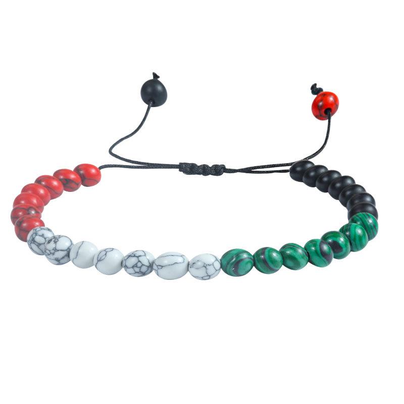 Handgefertigtes verstellbares Armband in den Farben der Flaggen von Palästina, Kuwait, VAE mit buntem Vajra-Knoten