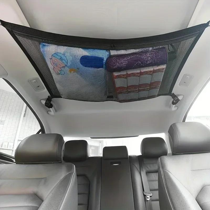 Adjustable Capacity Car Ceiling Cargo Net Pocket for SUV Strong Bearing Roof Storage Organizer with Multiple Pockets