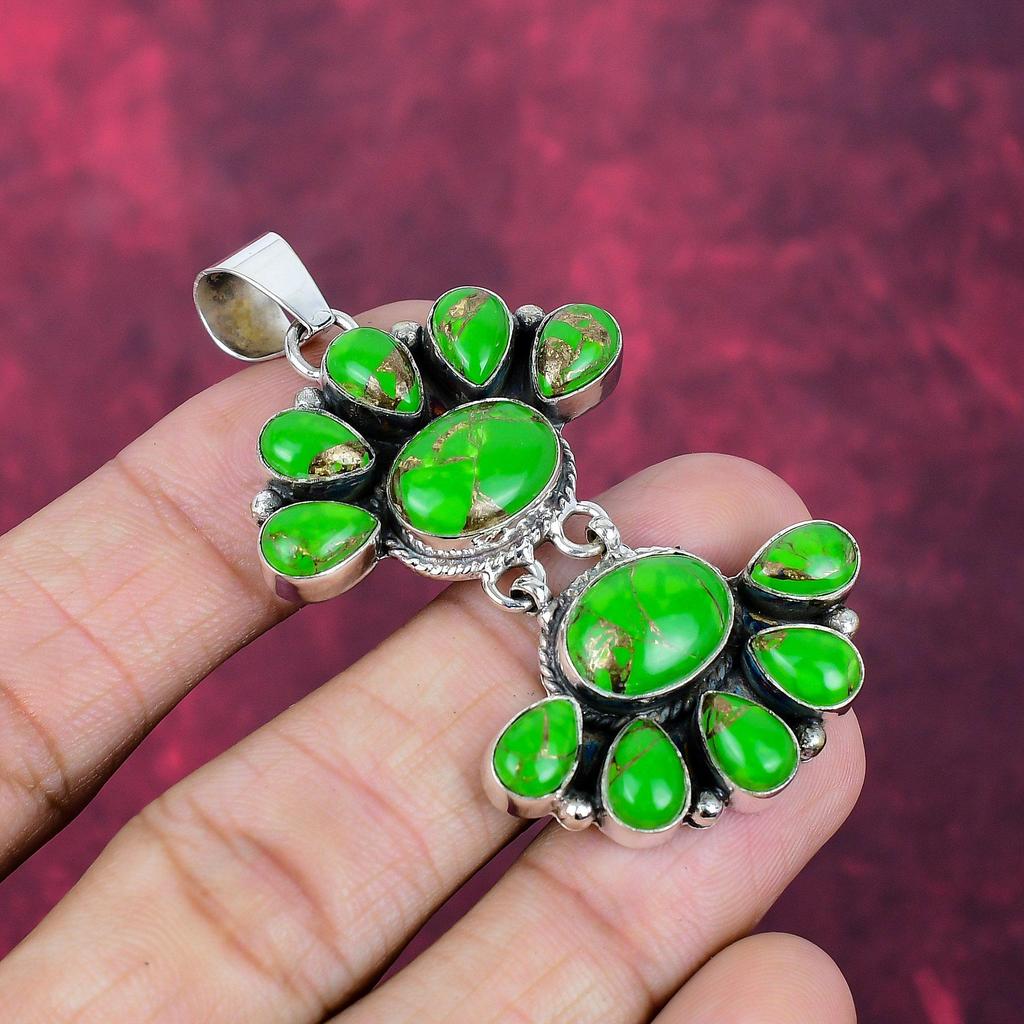 Green Copper Turquoise Handmade Gemstone Pendant, 925 Solid Sterling Silver Pendant Birthstone Jewelry, Love Forever Gift