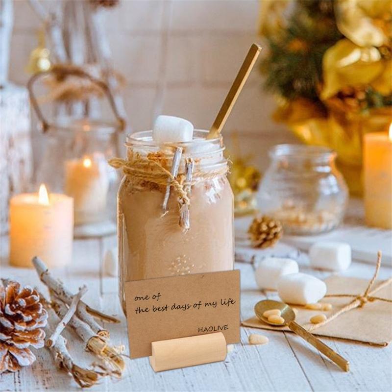 20Pcs Wood Table Number Holders Stand Wood Name Card Holders Wood Name Cards Food Label Memos Photo Holders for Wedding
