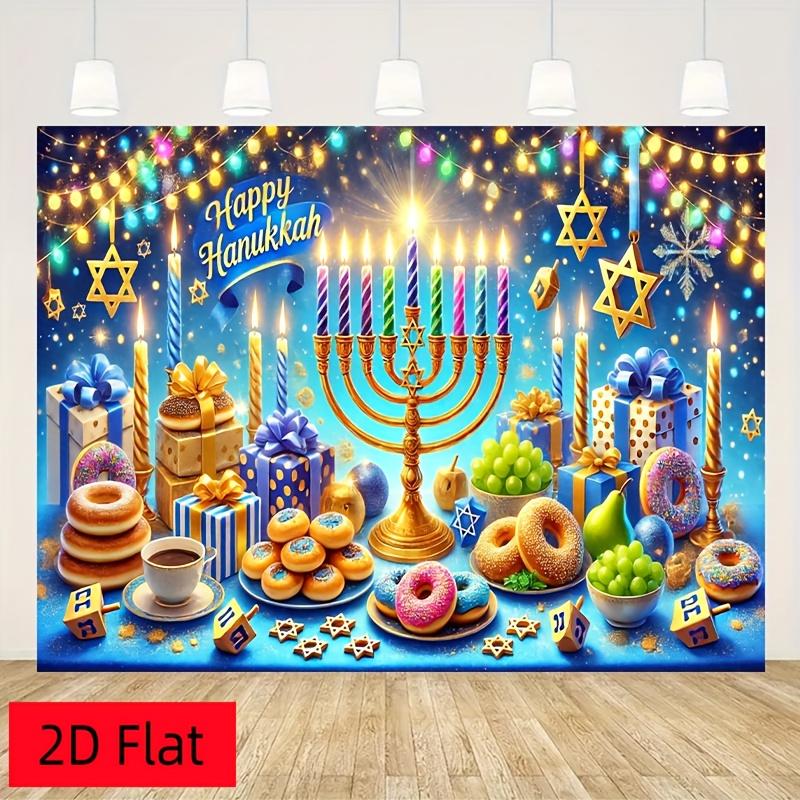 Hanukkah Festival Tapestry, Traditional Menorah And Star Design, Jewish Holiday Wall Art For Party And Home Celebration Decor
