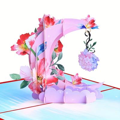 1pc Moon Flower 3D Greeting Card – Paper Carving Design, Creative Gratitude & Blessing Message Card