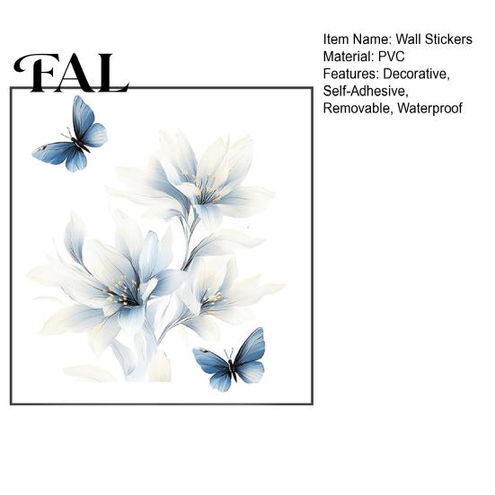 Adesivi Decorativi per Piastrelle del Bagno, Adesivi Murali Floreali Blu Lavati all'Inchiostro con Farfalle, Gigli Delicati da Staccare e Attaccare, Soggiorno Camera da Letto