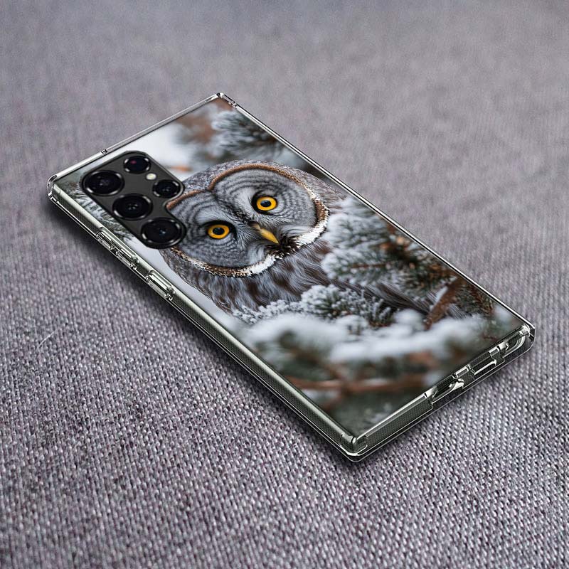 Owl in Winter Phone Case For Samsung Galaxy S24 S23 S21 S20 FE S22 S26 Ultra S25 Edge S10 Plus Cover Clear TPU Capa Shell Coque