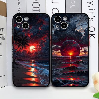 Etui na telefon z krajobrazem plaży o zachodzie słońca, fali i palmy kokosowej dla Samsung Galaxy S25 Ultra S25+ S24 S23 Ultra S22 Plus S21 FE Twarde Pokrowce