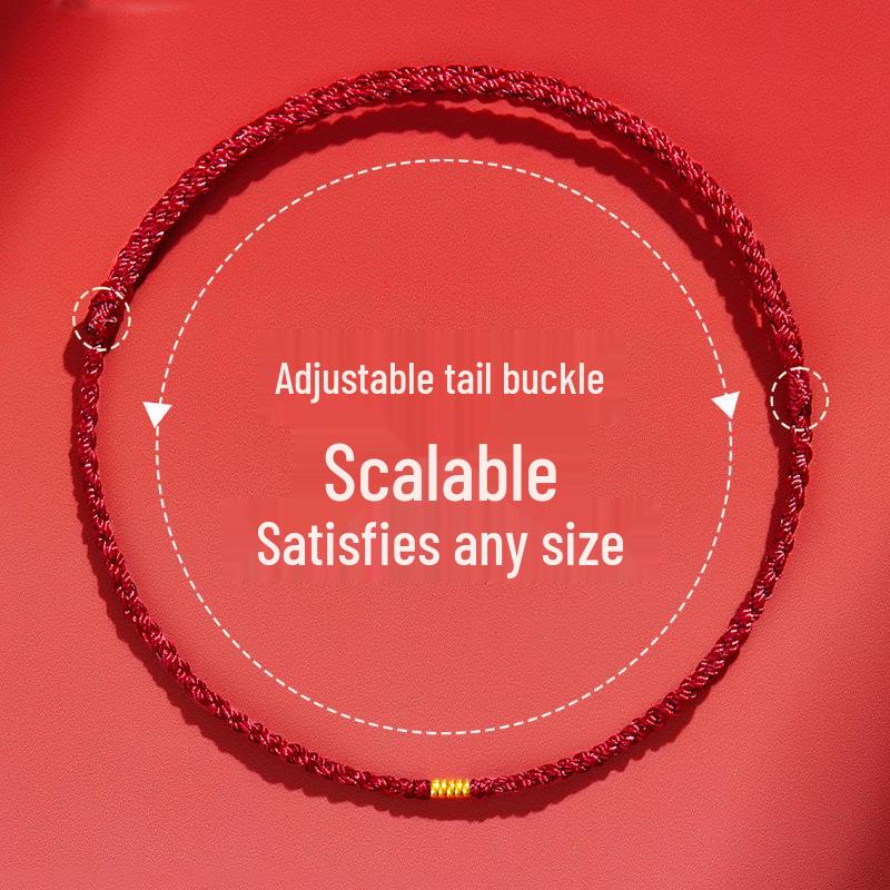 Gold 999 Five Blessings Peace Buckle Bracelet with Good Luck Bead & Zodiac Charm On Red String - Perfect Gift for Girlfriend