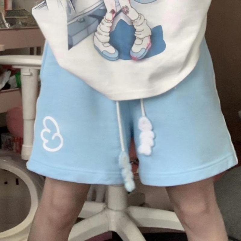 

Шорты для женщин Kawaii Женская одежда Японские летние короткие брюки с принтом на шнурке Повседневные брюки Y2k 2024 Модные штаны S синий