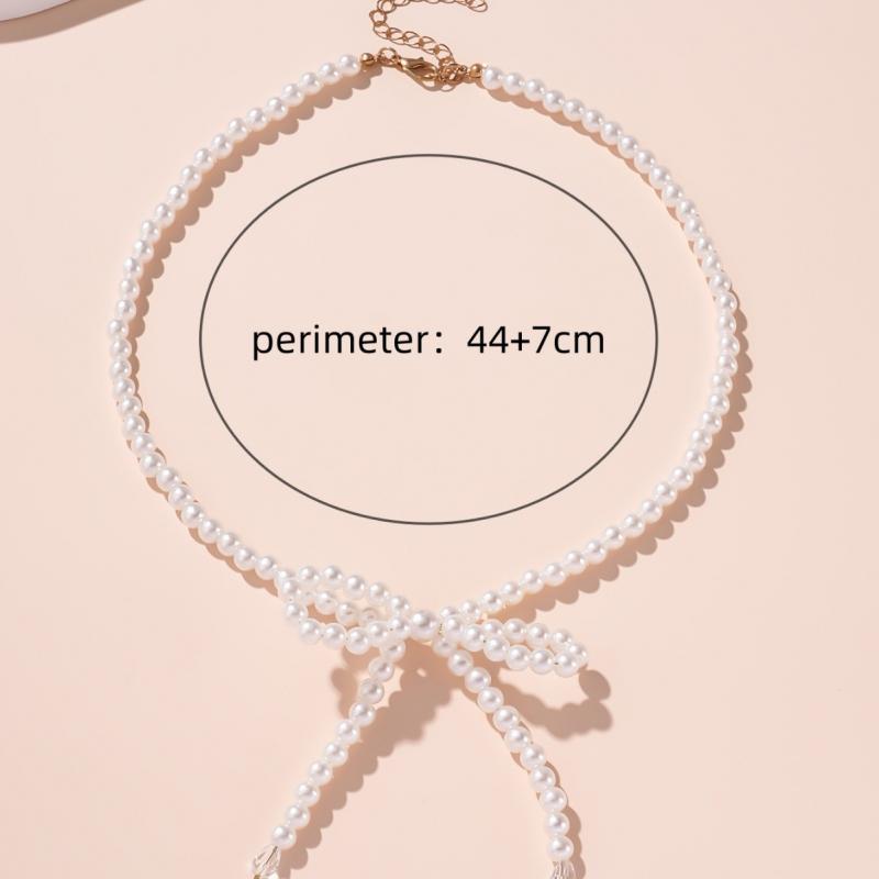 Fashion Handmade White Pearl Bowknot Pendant Necklace for Women Elegant Bow Beads Chain Choker Aesthetic Jewelry Gift