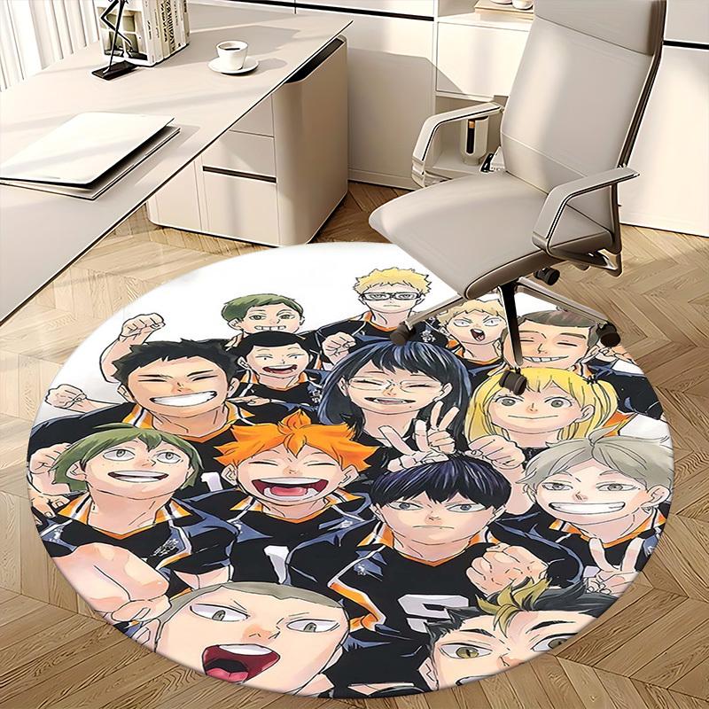 1pc Haikyuu!! Anime Round Carpet  Office Chair Mat, NonSlip Rug for Home Decor, Seasonal Gift, Suitable for Office