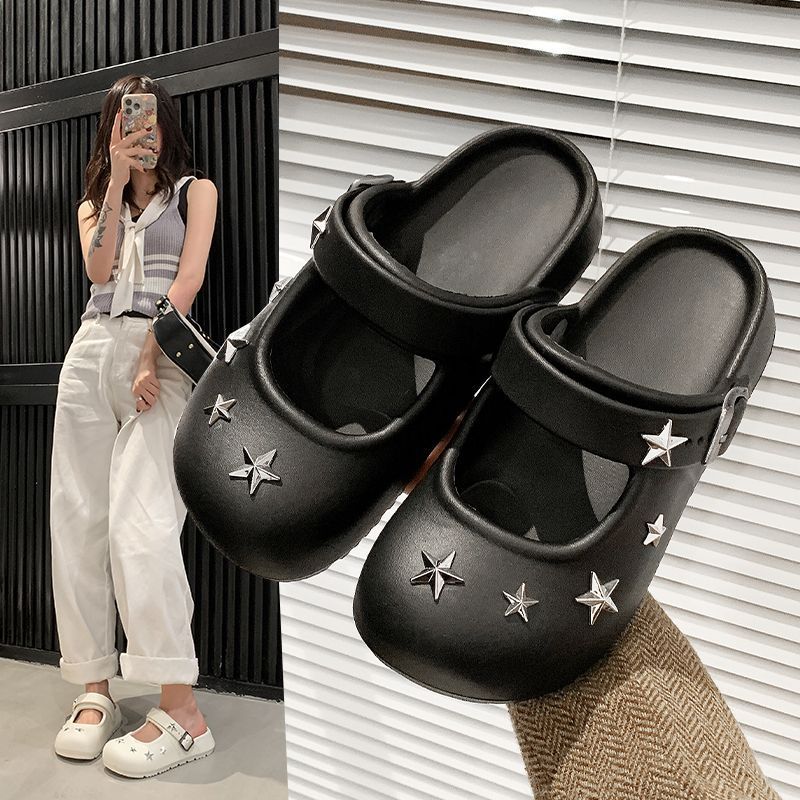 Niche design bag head half slippers women's outer wear summer and autumn thick-soled heightening hole shoes Boken sandals
