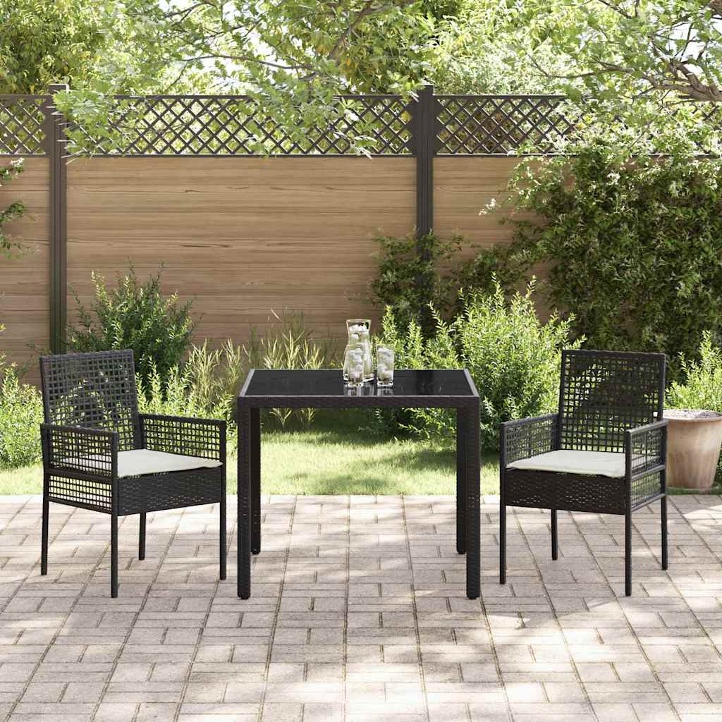 Garden Dining Set 3 Pcs Black Poly Rattan
