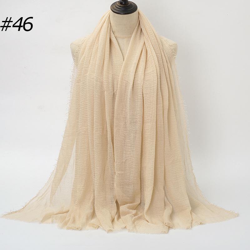 Solid Color Wrinkled Cotton-Linen Feel Women's Headscarf with Fur Edge