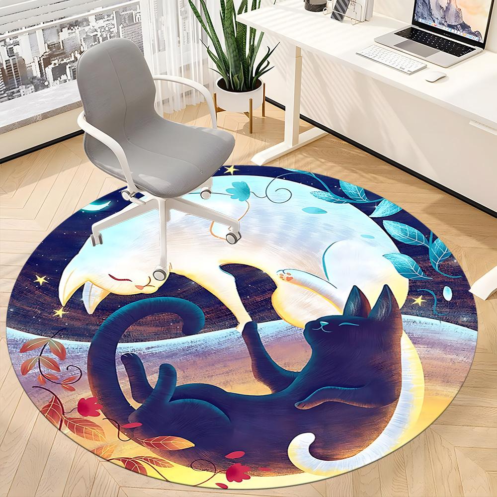 1 Stück Mondlicht-Katzen Büro Runder Teppich, Matte Geeignet Für Büro, Unter Bürostühlen Schlafzimmer Wohnzimmer Heimdekoration, Zimmer Deko