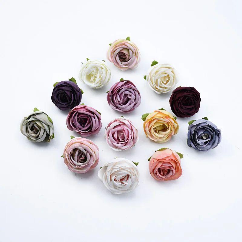 50/100pcs Artificial Flower Silk Rose Wedding Outdoor Garden Home Decor Accessories Diy Gift Candy Box Brooch Christmas Wreath