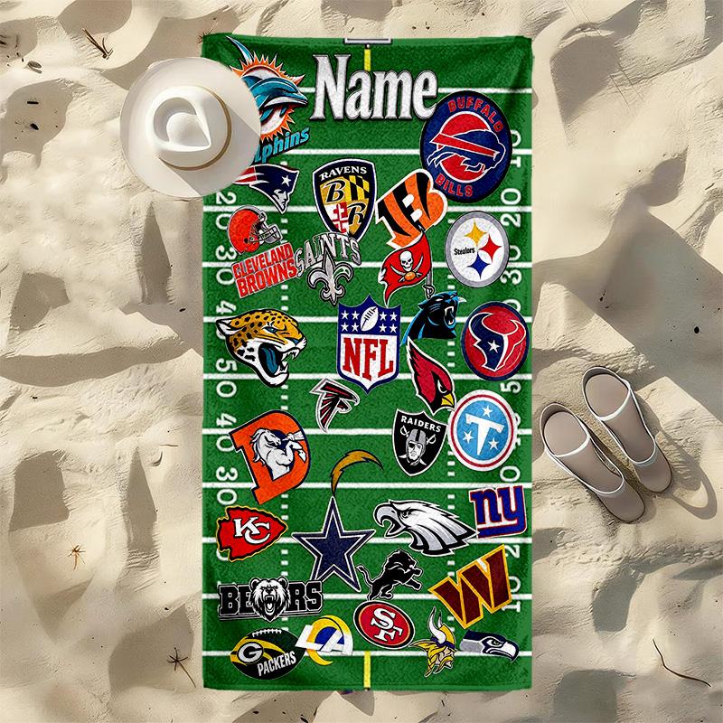 Personalized Name Nfl Teams printed beach towel,a quick-drying, absorbent mat suitable for the beach, pool, gym, and travel fans gift 47