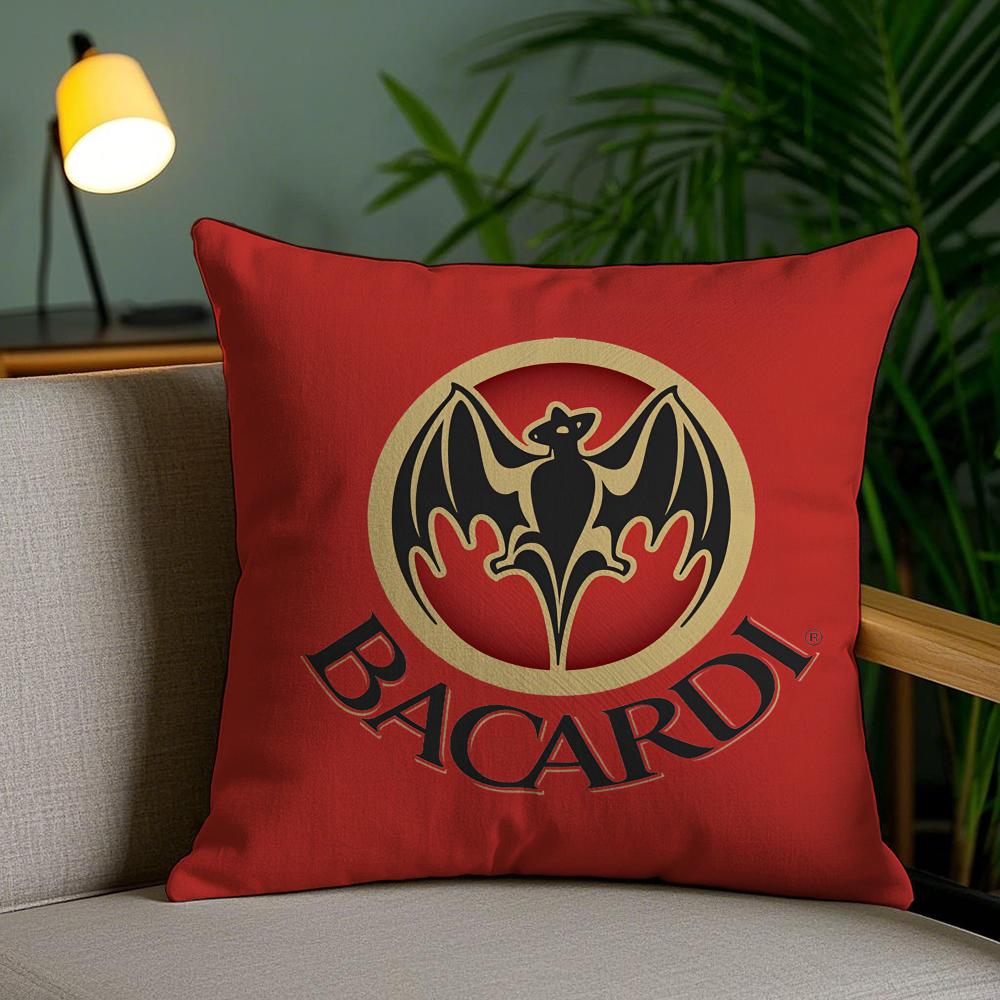 B-Bacardi Logo Cushion Cover Plush Fabric Soft Double-Sided Printed Invisible Zipper Sofa Pillow Case Home Decor