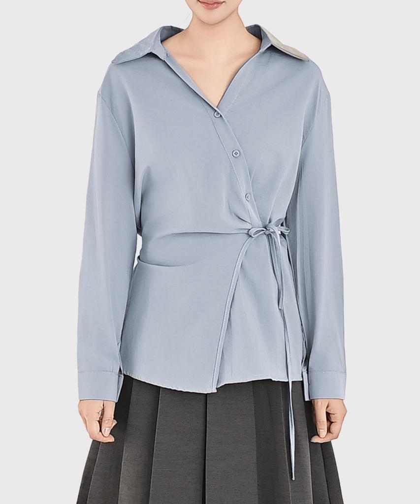 Keulleiseu Waist Side Ribbon Point Blouse_Blue